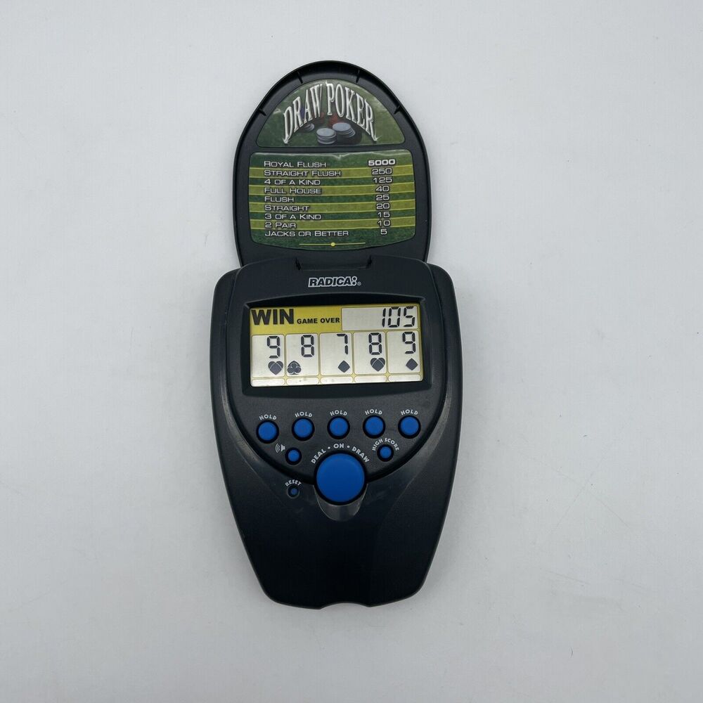 Draw Poker Electronic Hand Held Radica Flip Top Travel LCD Game 1999 TESTED